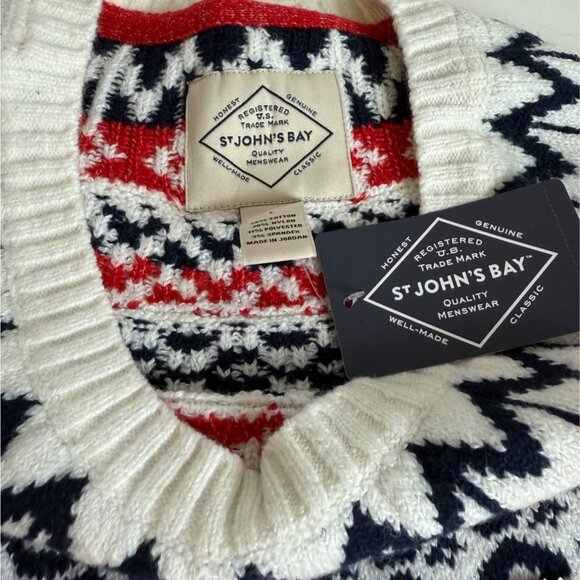 Fair Isle Navy Sweater Mens Large Knit Cozy Warm Cabin Core Pullover Classic Ski - Picture 5 of 14